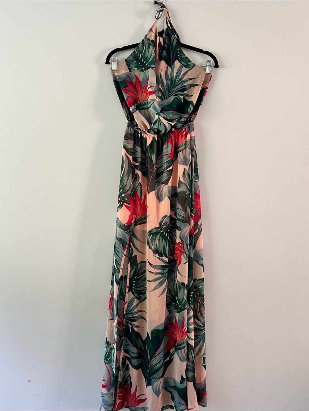 Show Me Your MuMu|Peach Halter Maxi Dress with Tropical Print sz  XS